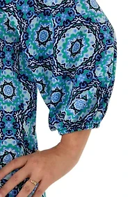 Plus Three-Quarter Sleeve V-Neck Pleated Top