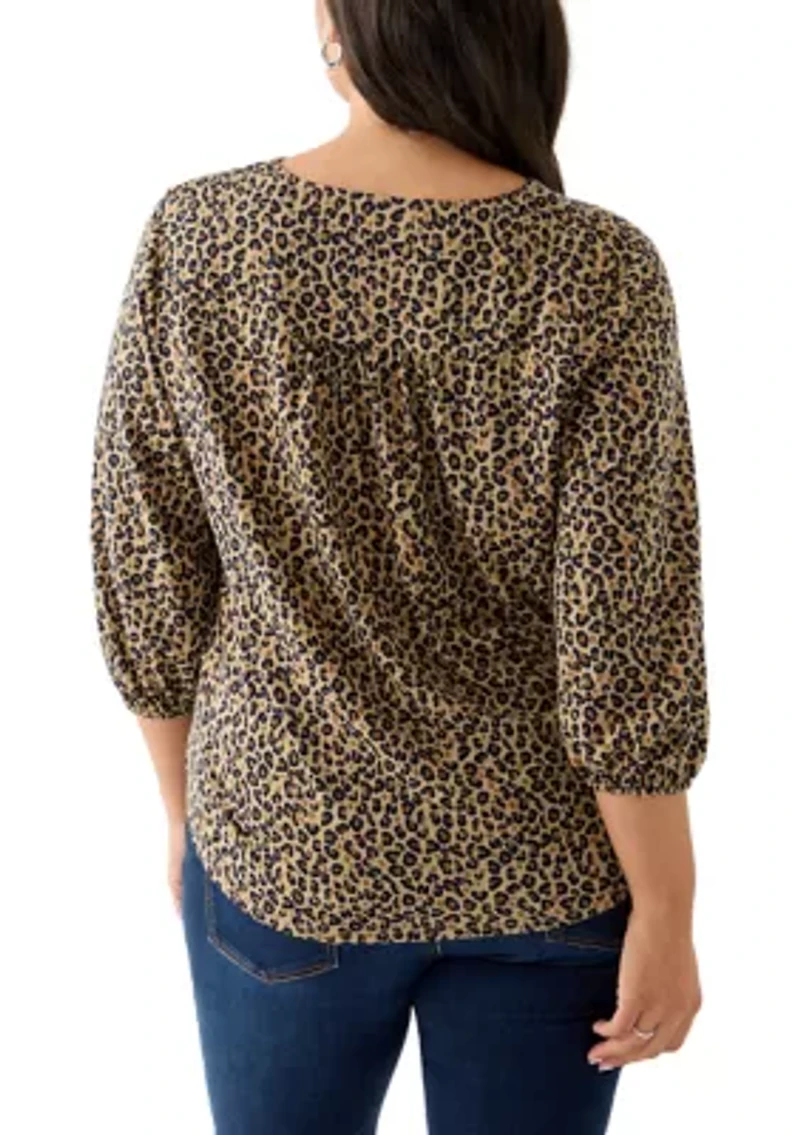 Plus 3/4 V-Neck Pleated Top