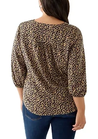 Plus 3/4 V-Neck Pleated Top