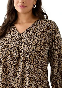 Plus 3/4 V-Neck Pleated Top