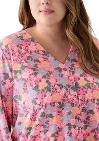 Plus Printed Pleated V-Neck Top