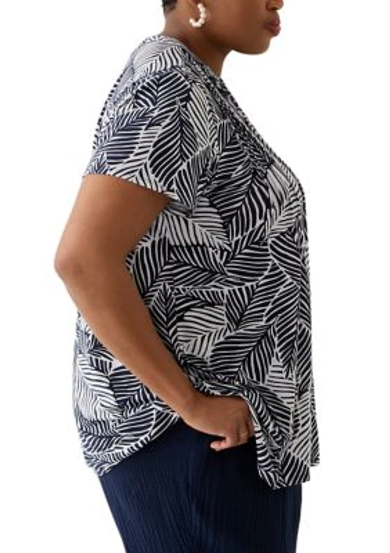 Plus Printed Pintuck Detail Tunic