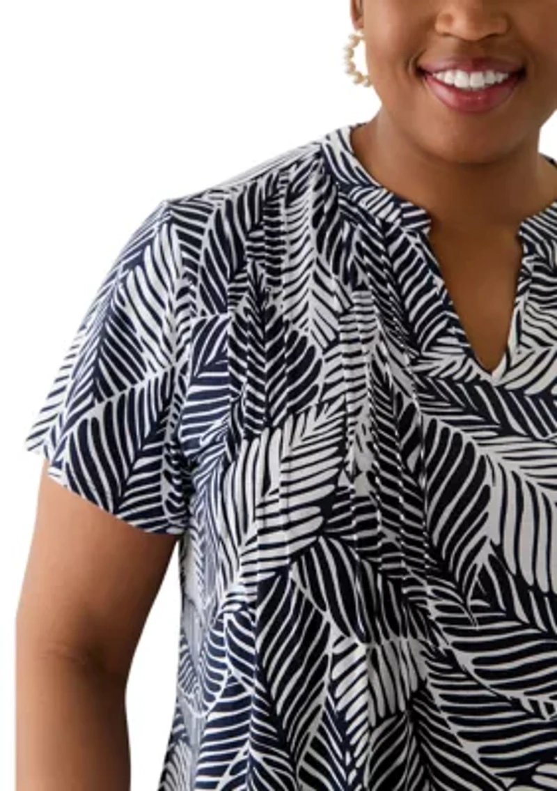 Plus Printed Pintuck Detail Tunic