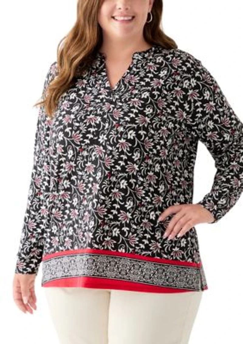 Plus Long Sleeve Trim Border Tunic