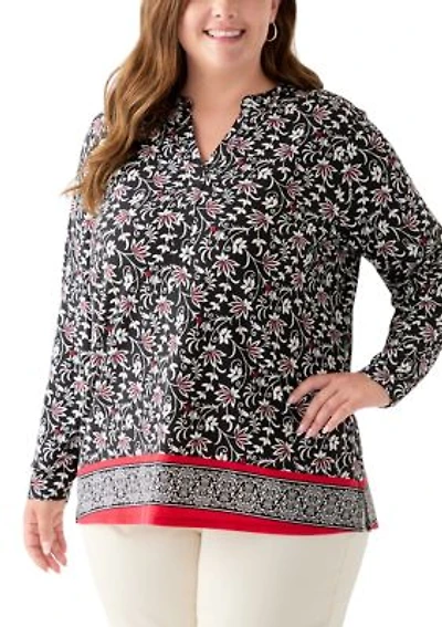 Plus Long Sleeve Trim Border Tunic