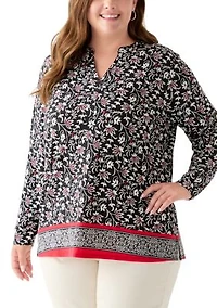 Plus Long Sleeve Trim Border Tunic
