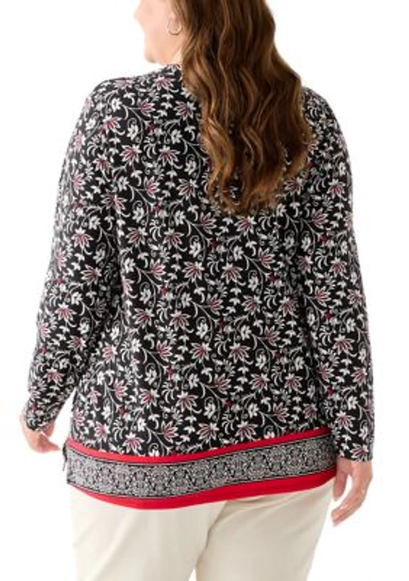 Plus Long Sleeve Trim Border Tunic