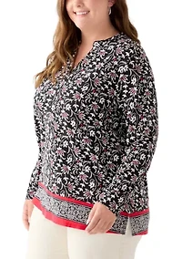 Plus Long Sleeve Trim Border Tunic