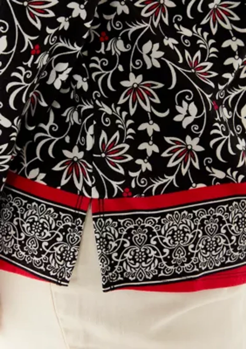 Plus Long Sleeve Trim Border Tunic