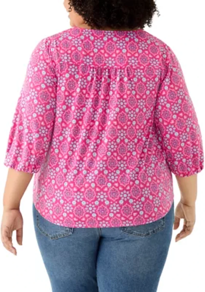 Plus 3/4 Sleeve V-Neck Blouse