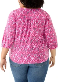 Plus 3/4 Sleeve V-Neck Blouse