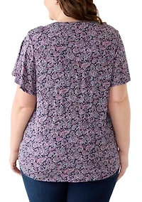 Plus Honeycomb Knit Henley Print Top