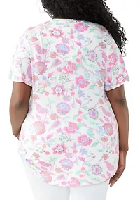 Plus Short Sleeve Honeycomb Knit Henley Top