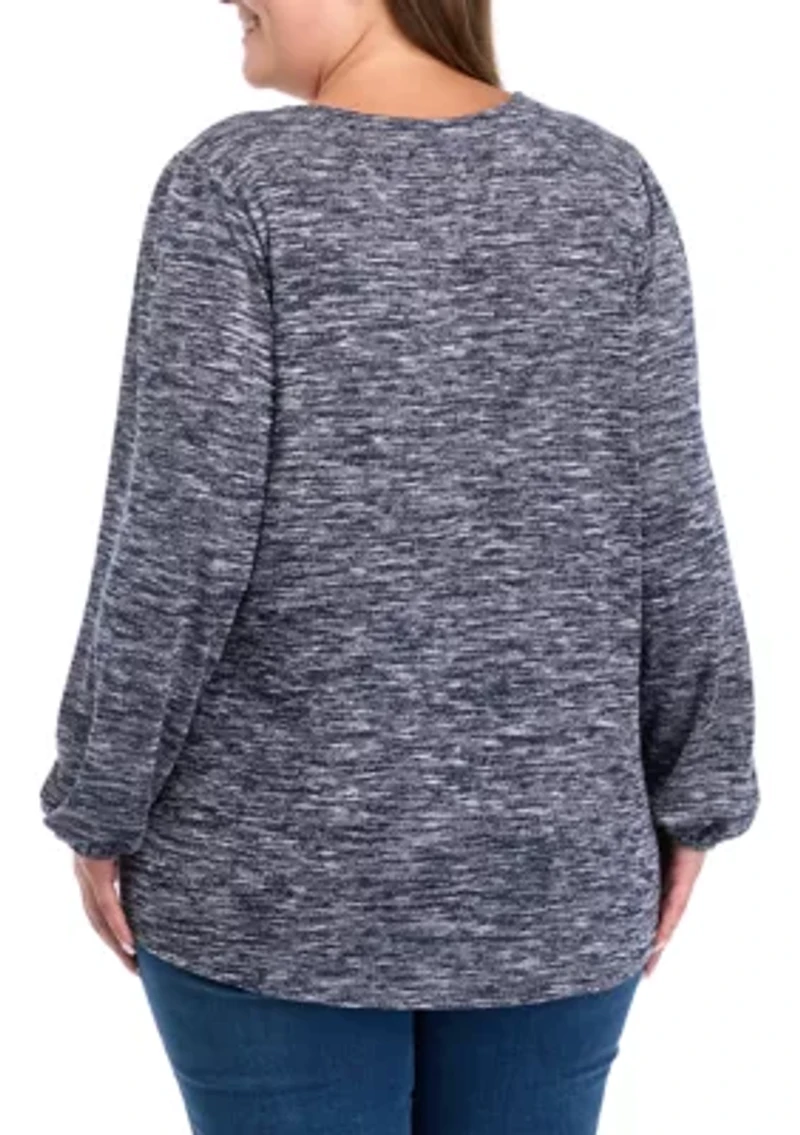 Plus Long Sleeve Henley Heather Top