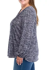 Plus Long Sleeve Henley Heather Top