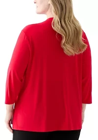 Plus 3/4 Sleeve Cardigan Twofer Knit Top