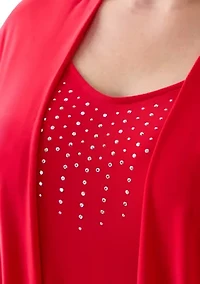 Plus 3/4 Sleeve Cardigan Twofer Knit Top