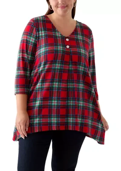 Plus 3/4 Sleeve Sharkbite Hacci Henley Shirt