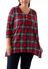 Plus 3/4 Sleeve Sharkbite Hacci Henley Shirt