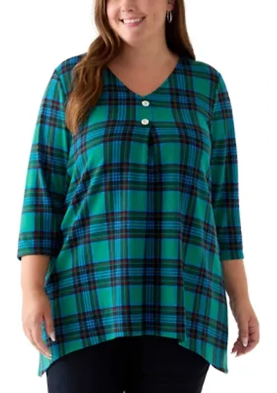 Plus 3/4 Sleeve Hacci Sharkbite Henley Top