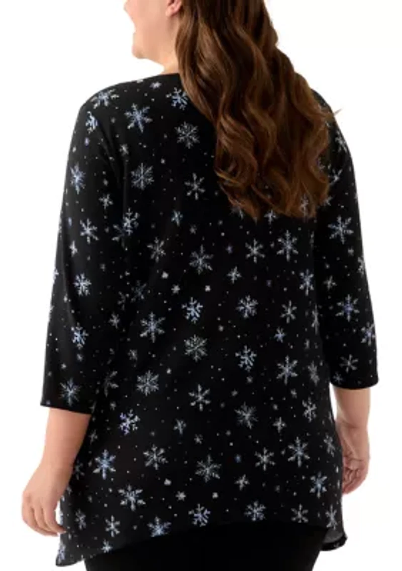 Plus 3/4 Sleeve Hacci Sharkbite Henley Top