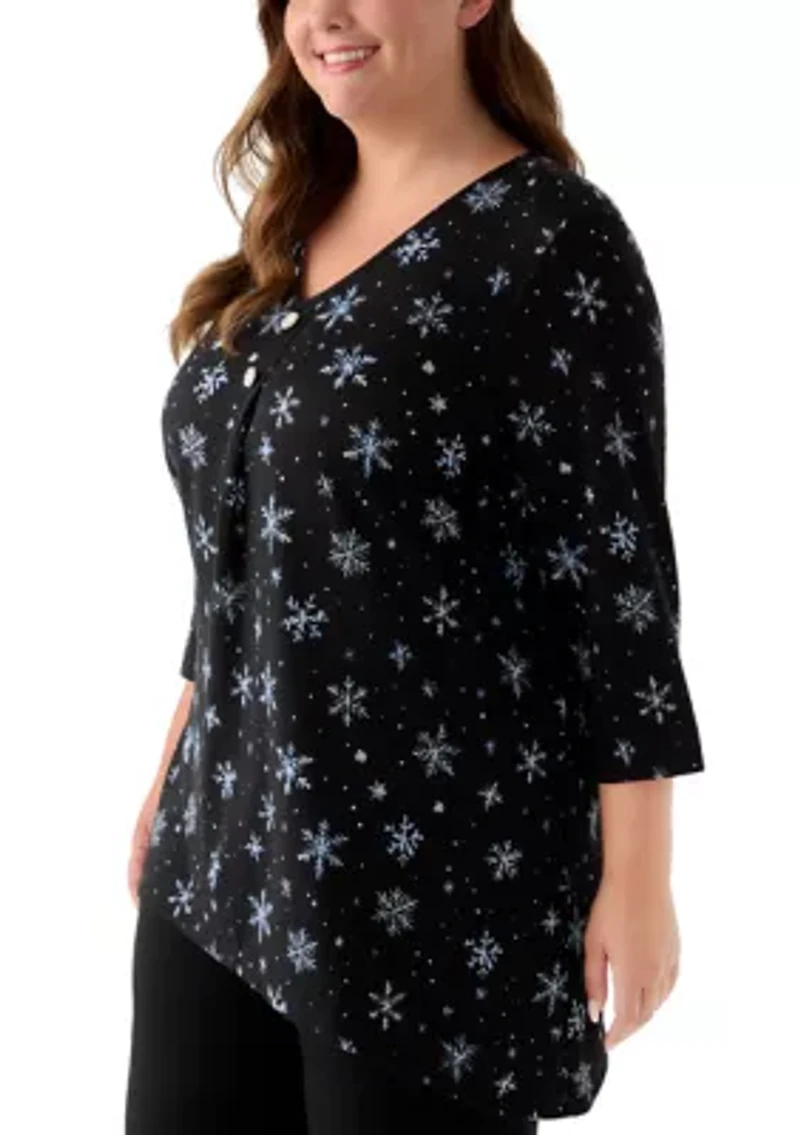 Plus 3/4 Sleeve Hacci Sharkbite Henley Top