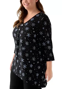 Plus 3/4 Sleeve Hacci Sharkbite Henley Top