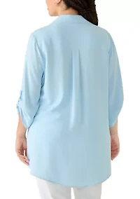 Plus Three-Quarter Sleeve Crossover Henley Tunic Top