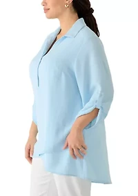 Plus Three-Quarter Sleeve Crossover Henley Tunic Top
