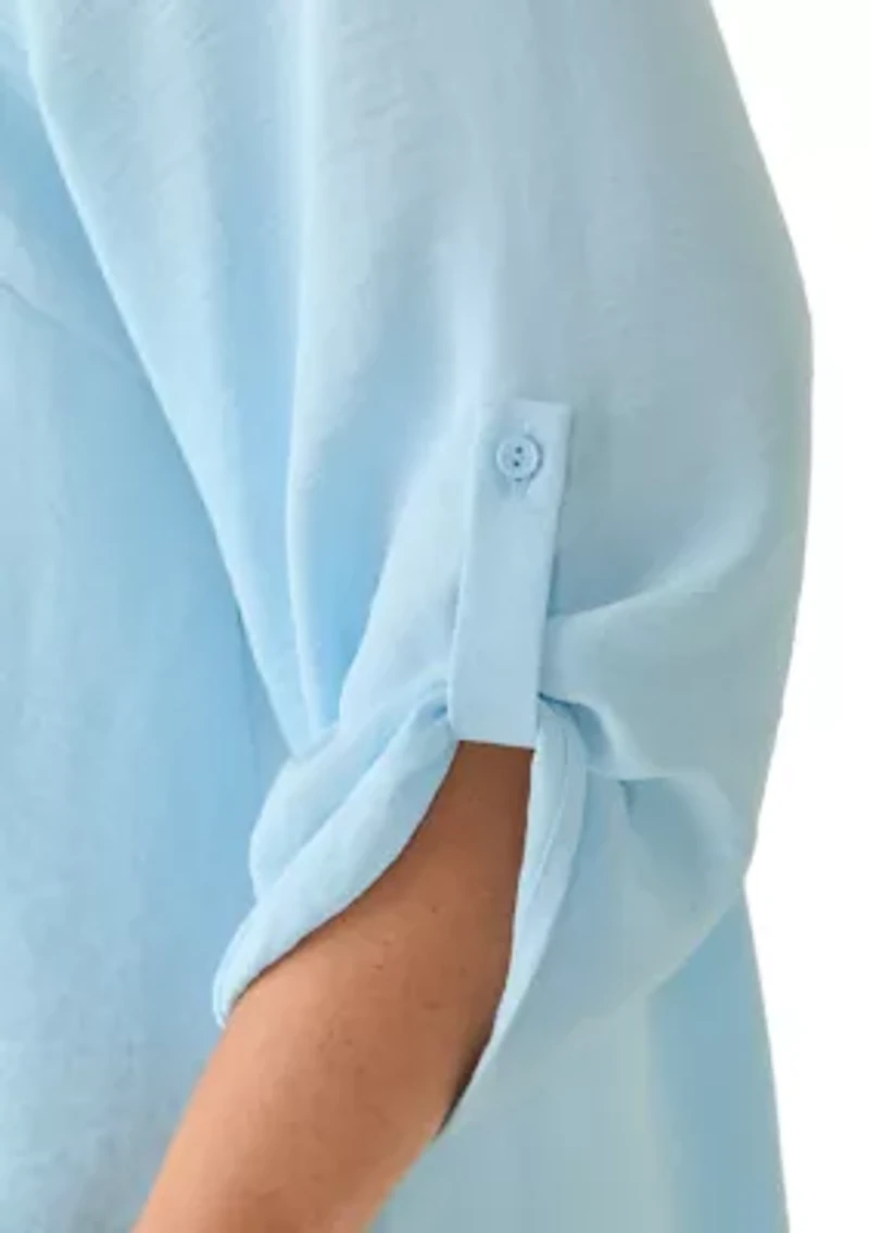 Plus Three-Quarter Sleeve Crossover Henley Tunic Top