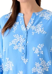 Plus 3/4 Puff Sleeves Woven Henley Top