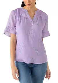 Petite Flounce Sleeve Henley Top