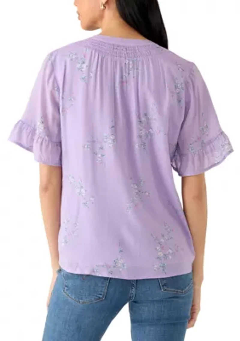 Petite Flounce Sleeve Henley Top