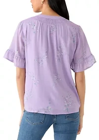 Petite Flounce Sleeve Henley Top