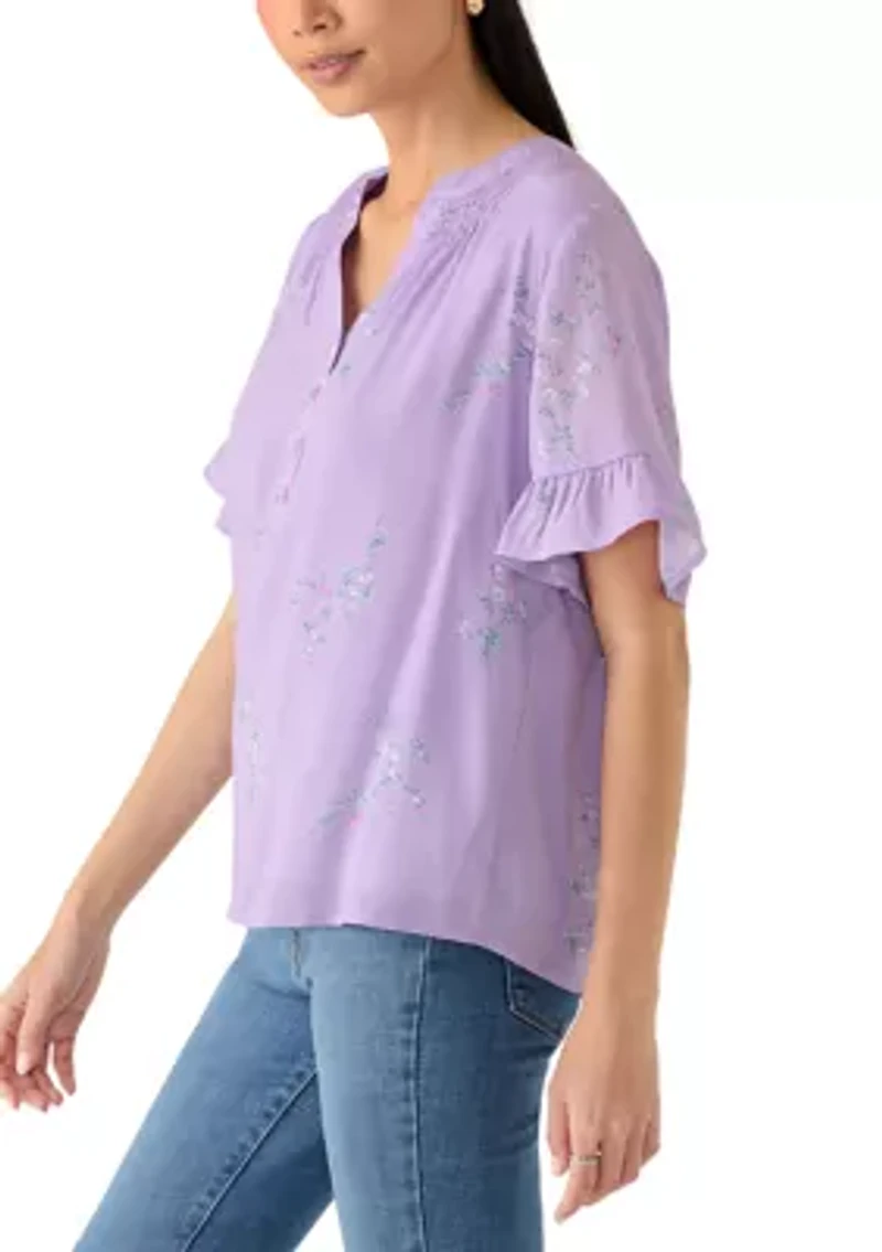 Petite Flounce Sleeve Henley Top