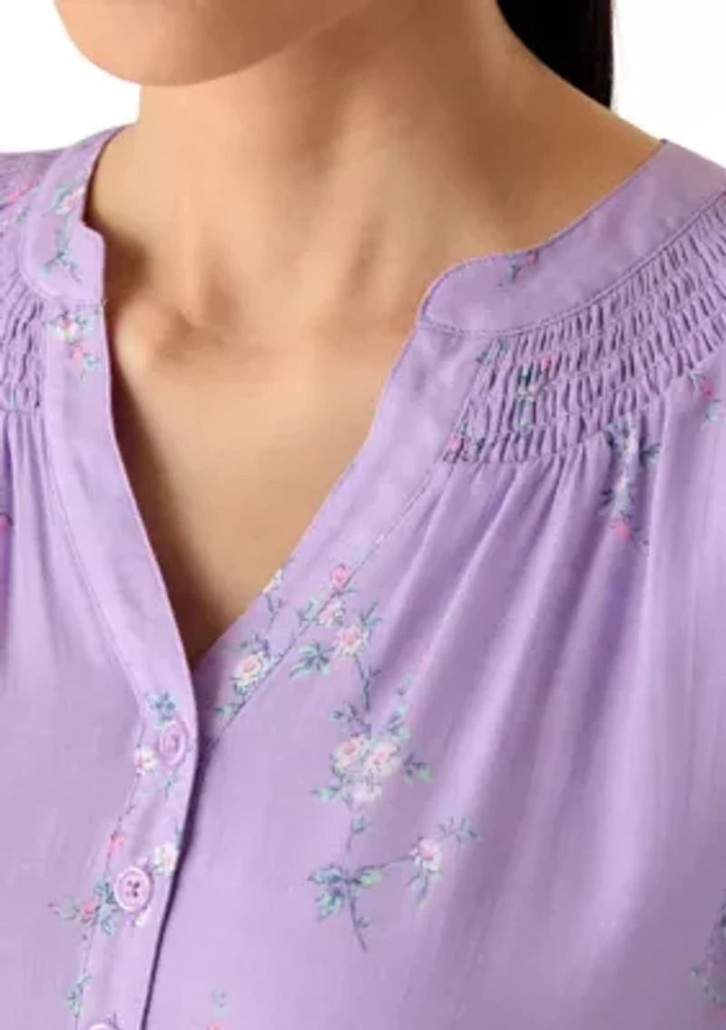 Petite Flounce Sleeve Henley Top