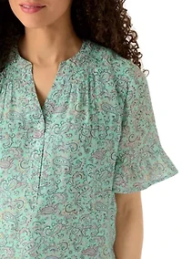 Petite Elbow Sleeve Henley Shirt