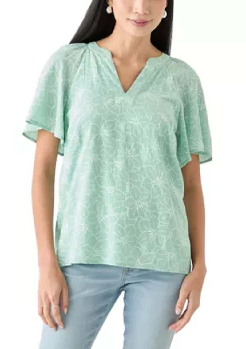 Petite Short Sleeve Printed Woven Top