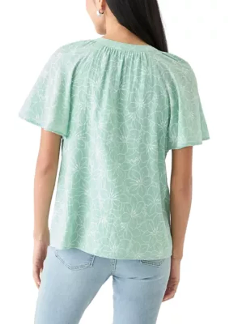 Petite Short Sleeve Printed Woven Top