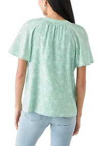 Petite Short Sleeve Printed Woven Top
