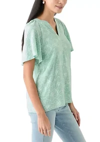 Petite Short Sleeve Printed Woven Top