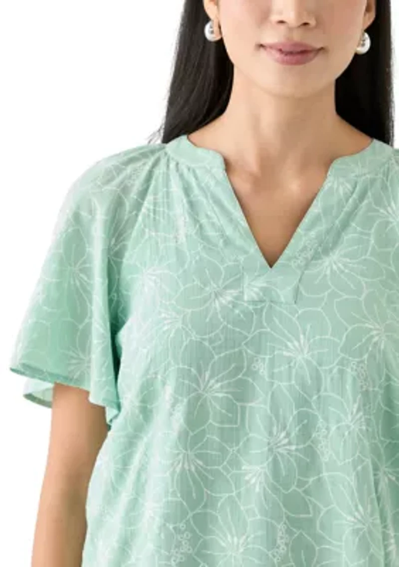 Petite Short Sleeve Printed Woven Top
