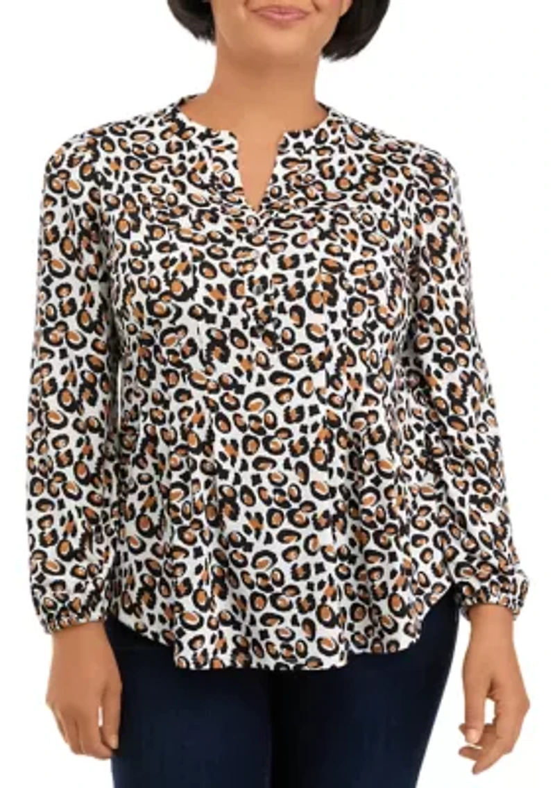 Petite Knit Animal Printed Blouse