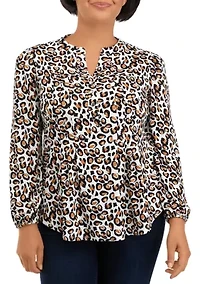 Petite Knit Animal Printed Blouse