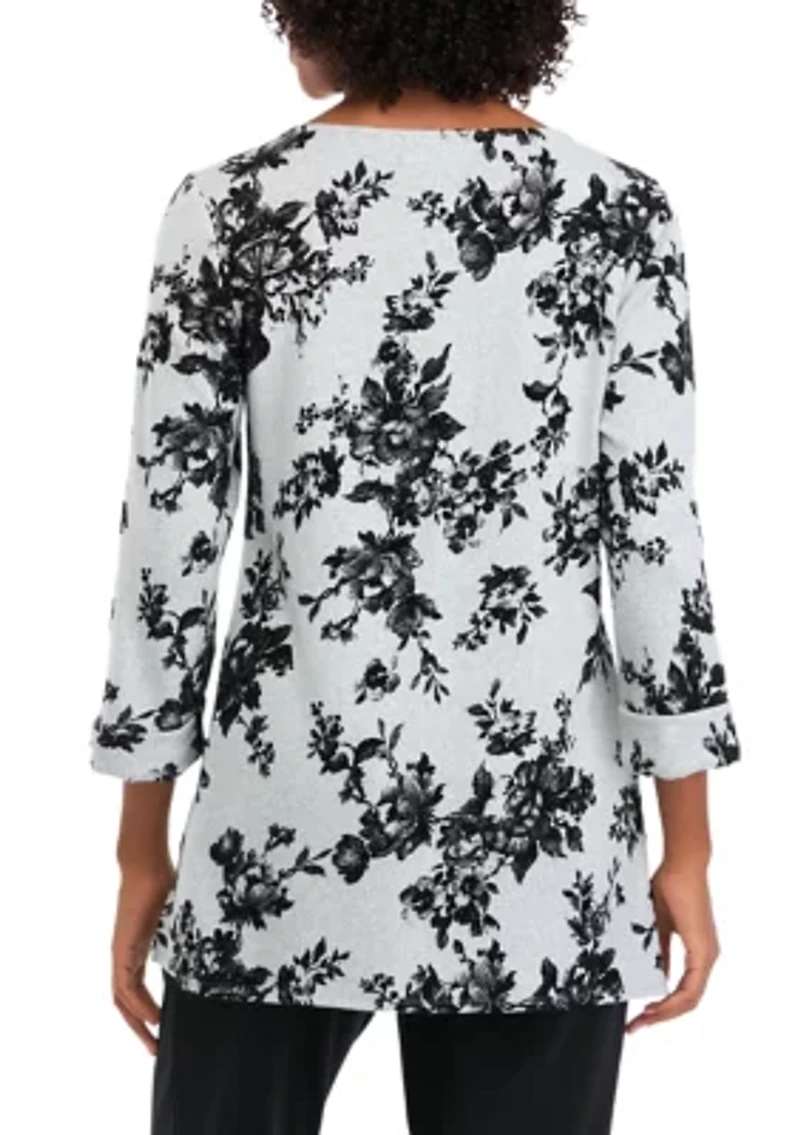 Petite 3/4 Sleeve Printed Swing Top