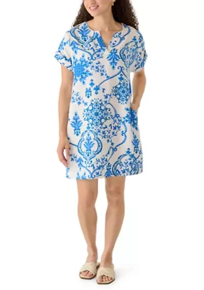 Petite Dolman Sleeve Split Neck Pintuck Dress