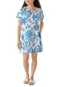 Petite Dolman Sleeve Split Neck Pintuck Dress