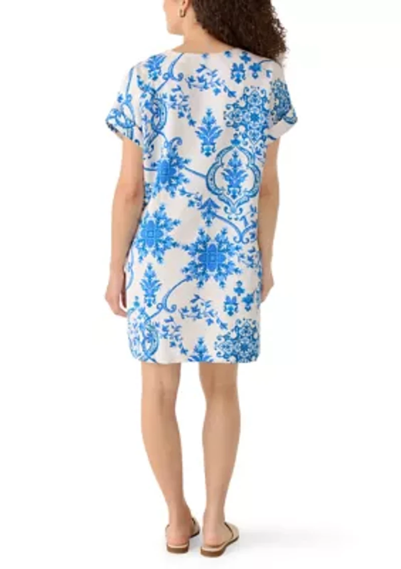Petite Dolman Sleeve Split Neck Pintuck Dress