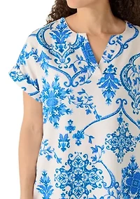 Petite Dolman Sleeve Split Neck Pintuck Dress