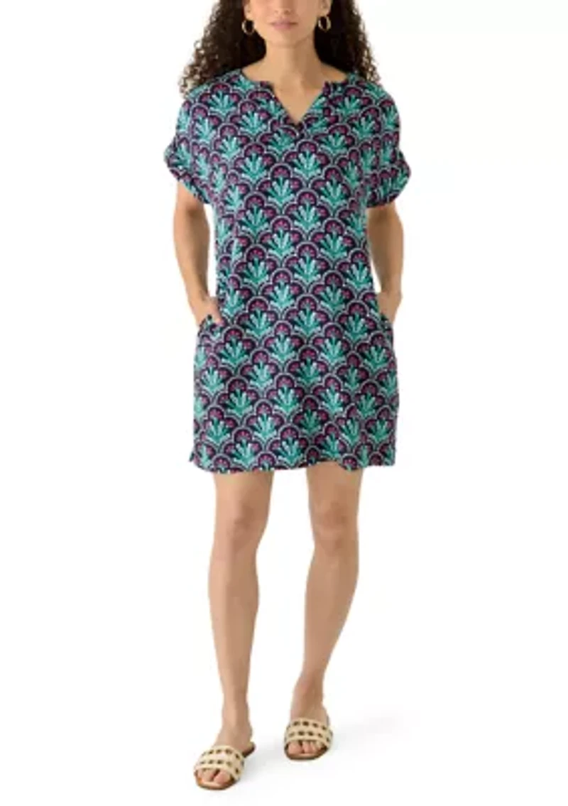 Petite Short Dolman Sleeve Split Neck Dress